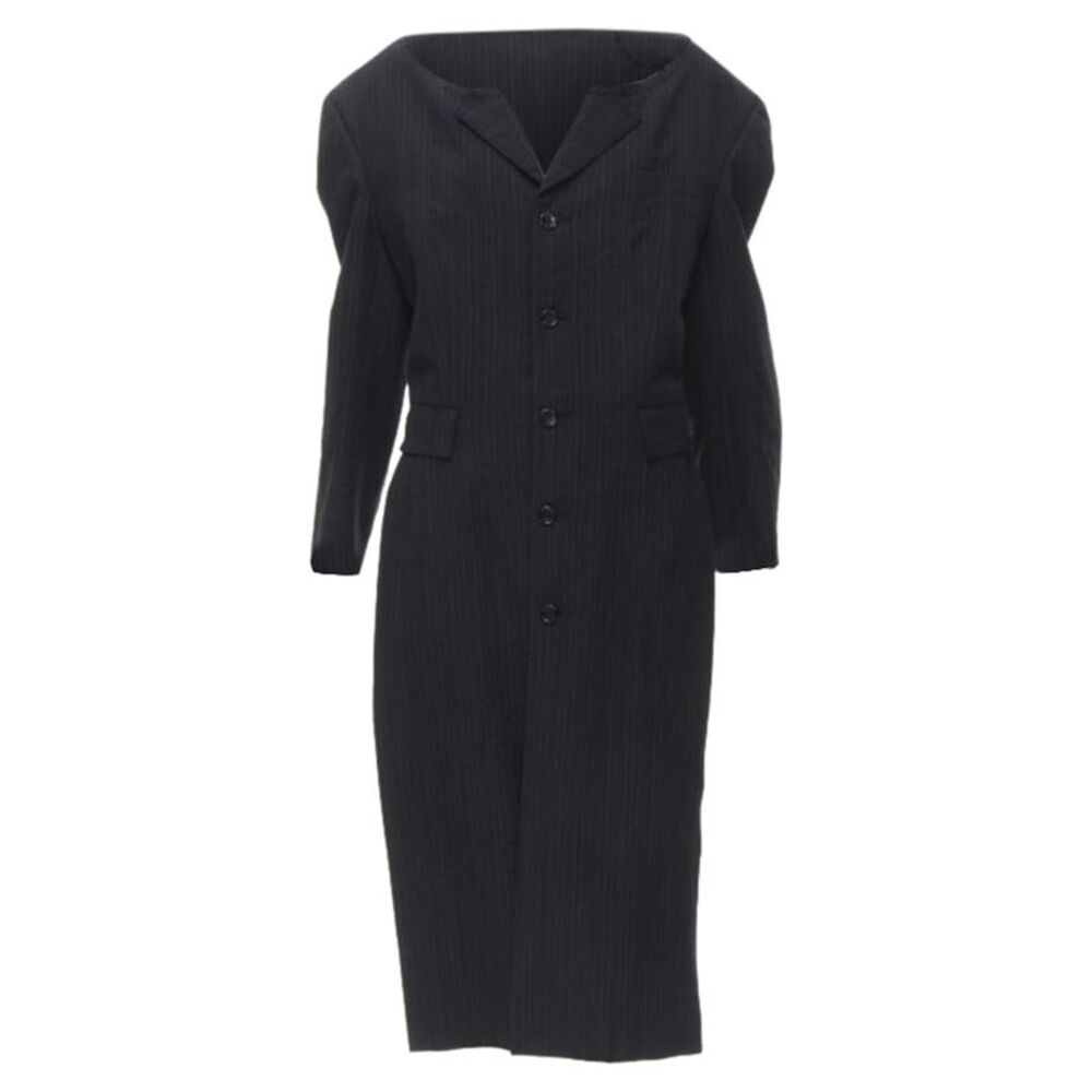 Comme des Garcons pinstripe frayed cut collar boxy coat